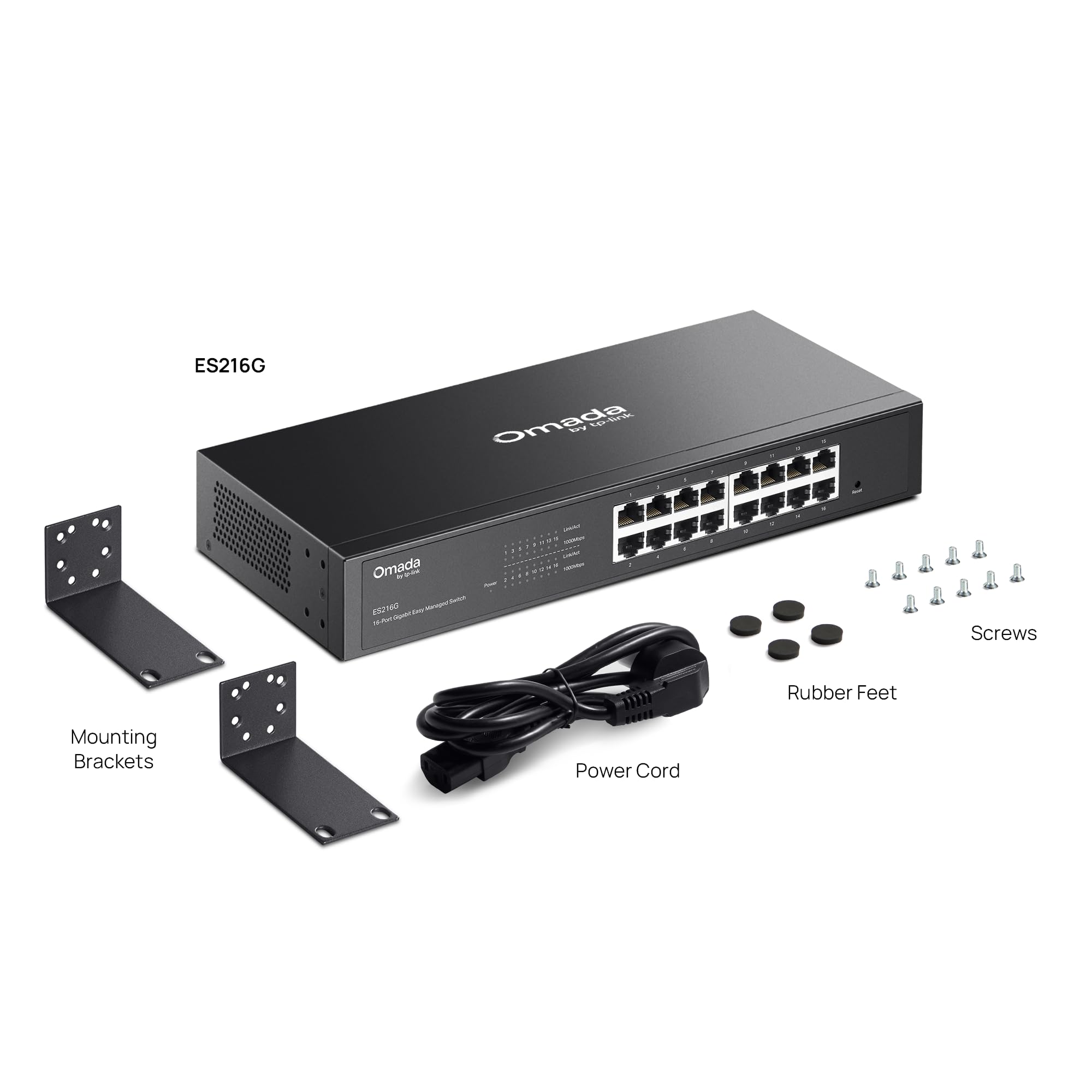 Omada ES216G Commutateur Gigabit facile à gérer 16 ports | VLAN, prévention automatique des boucles, snooping IGMP, sans ventilateur, géré par Omada, métal durable avec ports blindés