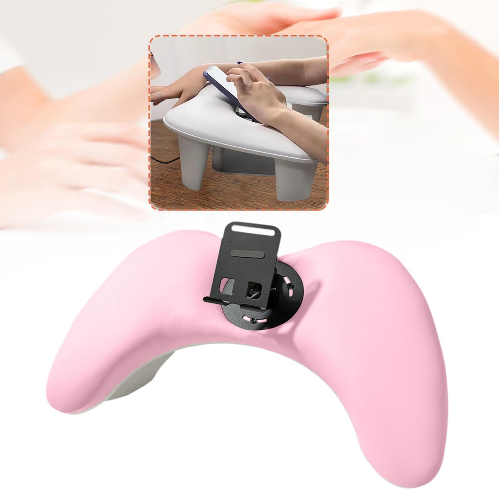 Cuscino Poggiabraccio Unghie Manicure Porta Telefono Regolabile Pelle PU Supporto Smontabile Ergonomico Adatto per Professionale, Rosa