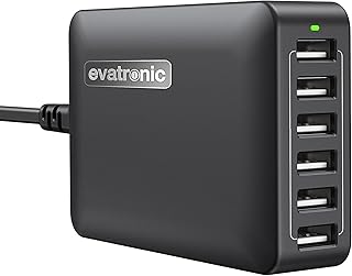 USB Charging Station, Evatronic 60W USB Charger, 12A 6-Port Desktop USB Charging Hub, USB Charger Block with Multiple Port Compatible with iPhone 15 14 13 Pro Max Mini iPad Pro Air Galaxy S23 Tablet