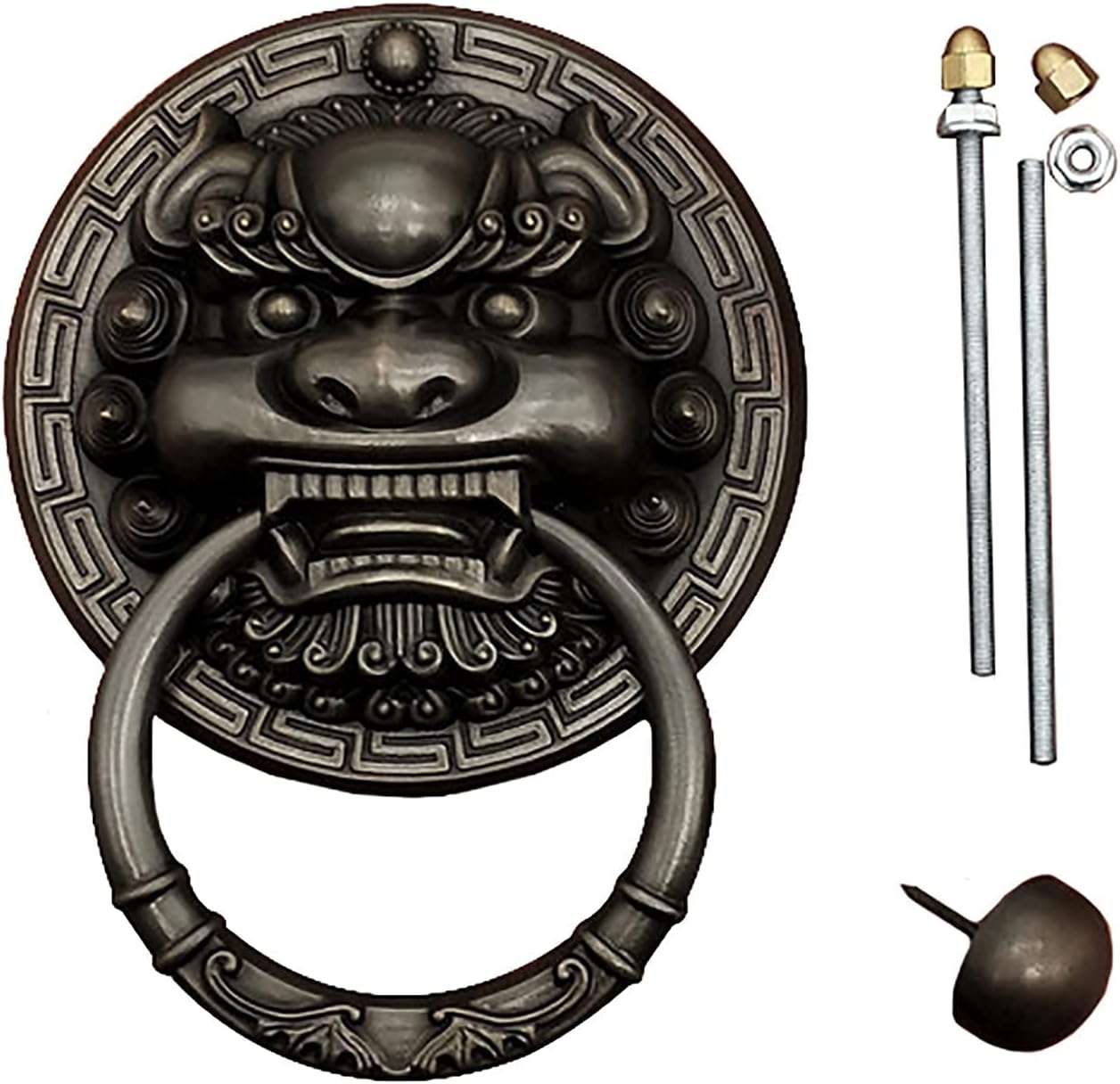 1 × Antique Black Brass Door Knocker Vintage Gate Knob Handle Pull Door Accessories for Front Door Garden Easy Installation (Size: 16cm) (16cm)