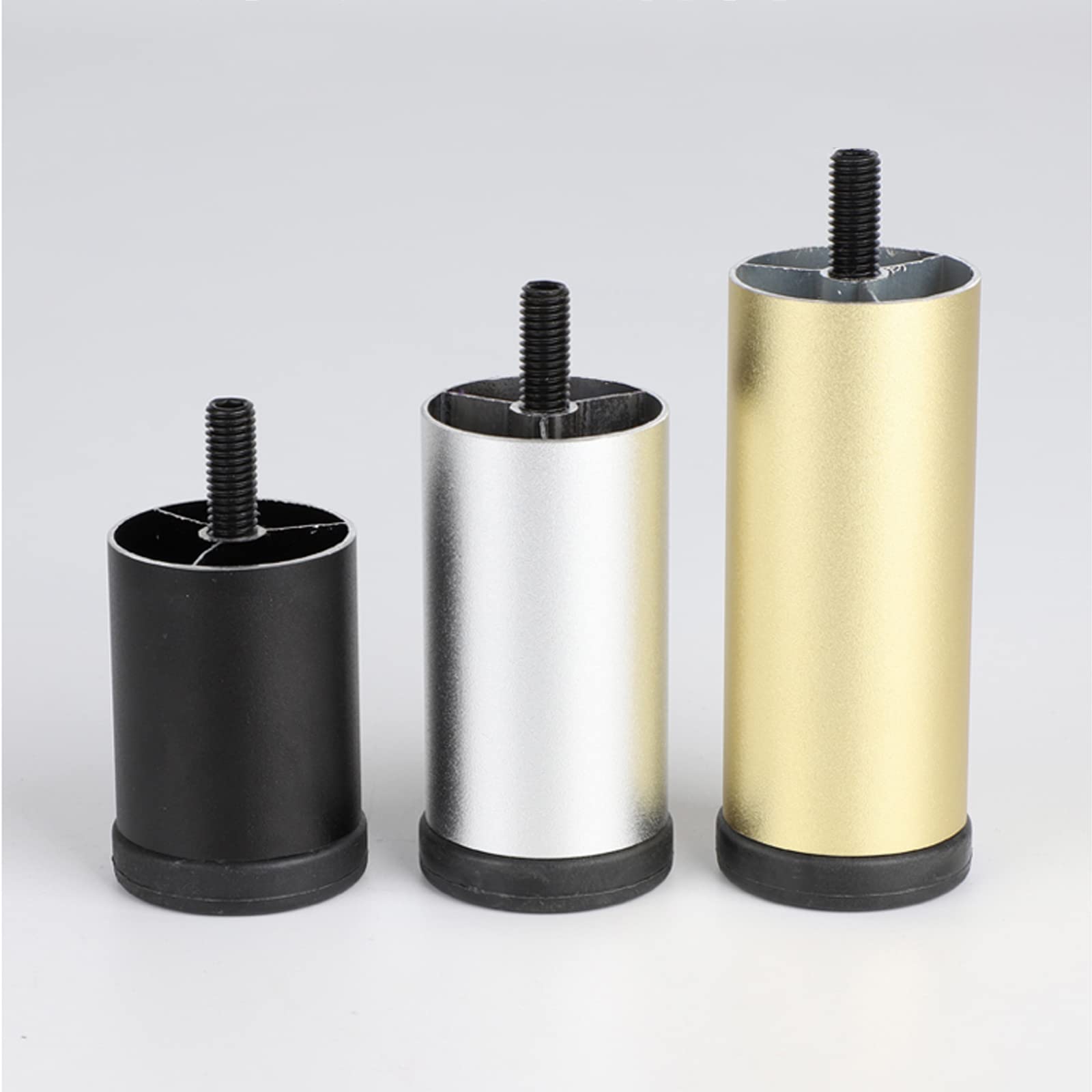 4 gambe regolabili per mobili, piedini in metallo, resistenti, in lega di alluminio, per divano e letto, altezza da 6 cm a 30 cm, M6 (15 cm), colore nero, perfette per casa e ufficio.