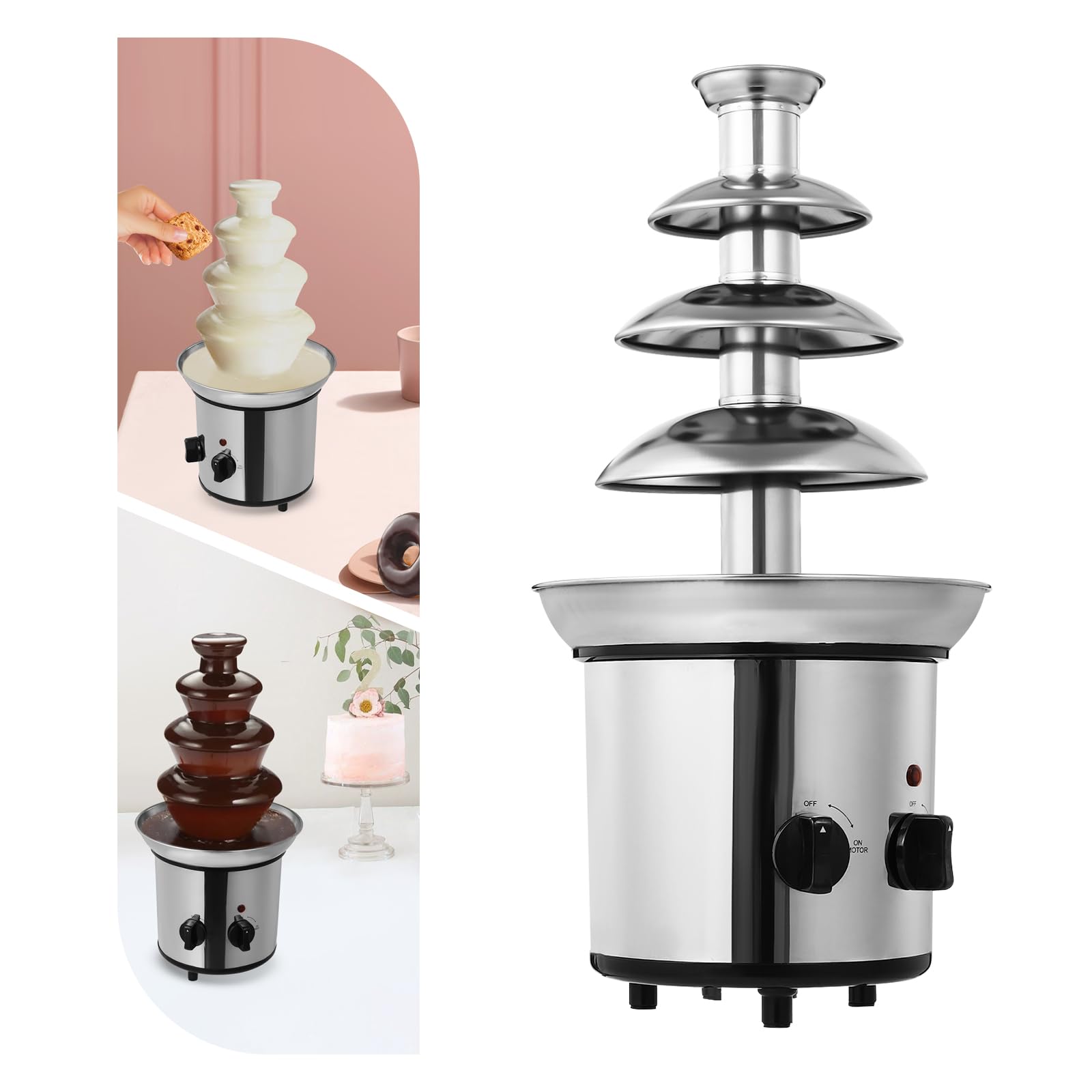 Fontaine à Chocolat 170 W Fontaine à Chocolat 4 Étages en acier inoxydable Fondue au Chocolat