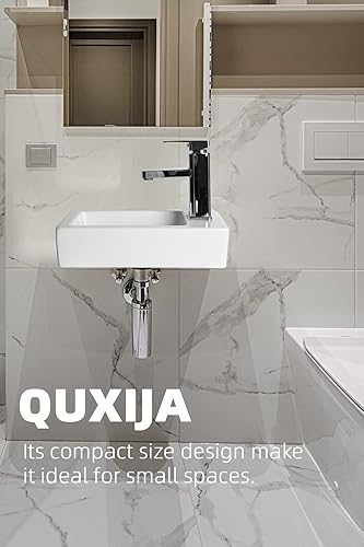 Miniatura 6 de Fregadero de cerámica Liberty para montaje en pared, fregadero de baño pequeño rectangular, perfecto para espacios pequeños, 14.5 pulgadas de largo