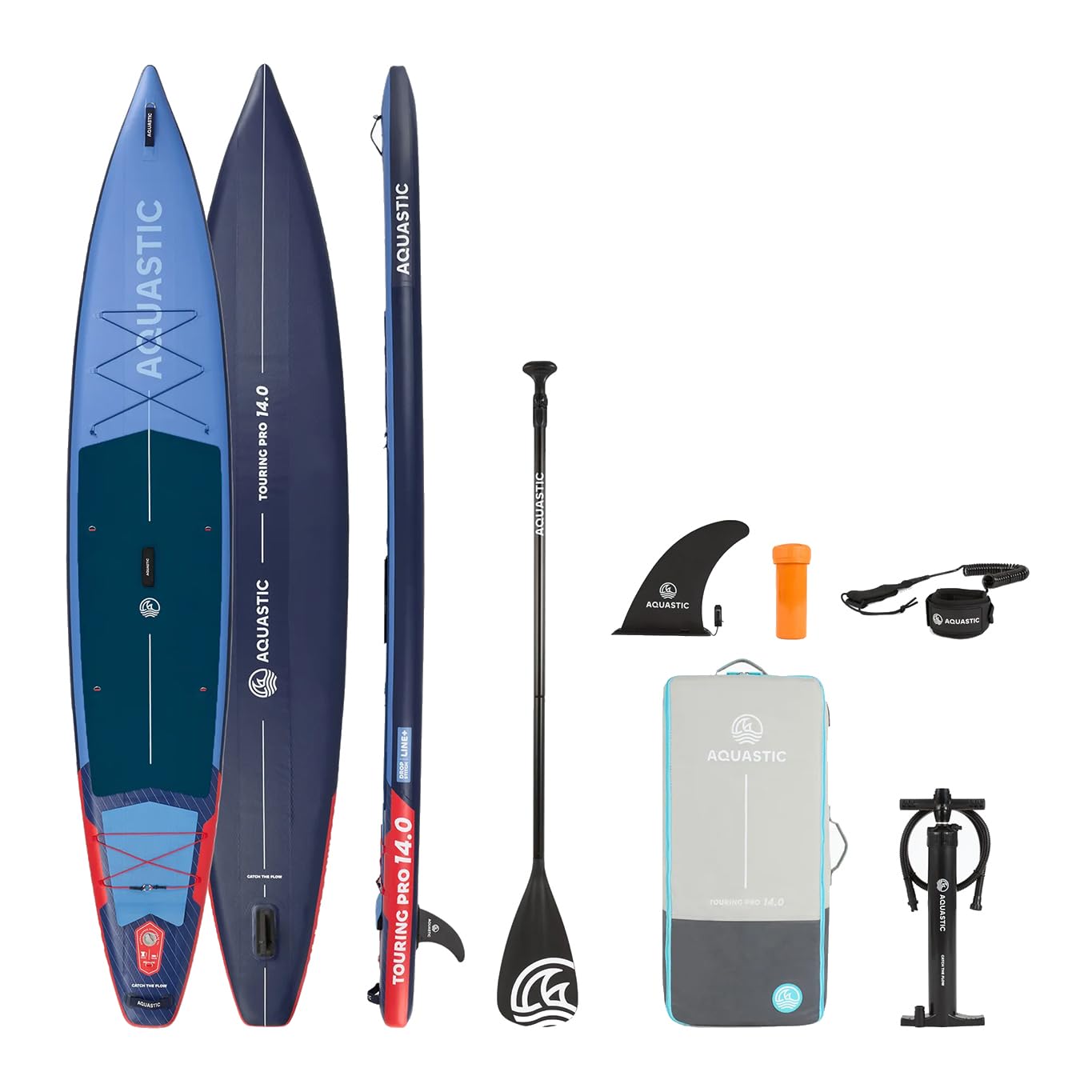 AQUASTIC Touring Pro 14'0″ | Sup Touring Board | Drop Stitch Line+ | PVC de una Sola Capa 2200 g/m² | 427 × 76 × 15 cm | 355 L de Capacidad | 170 kg de Carga | Espuma EVA | Lino Cargo