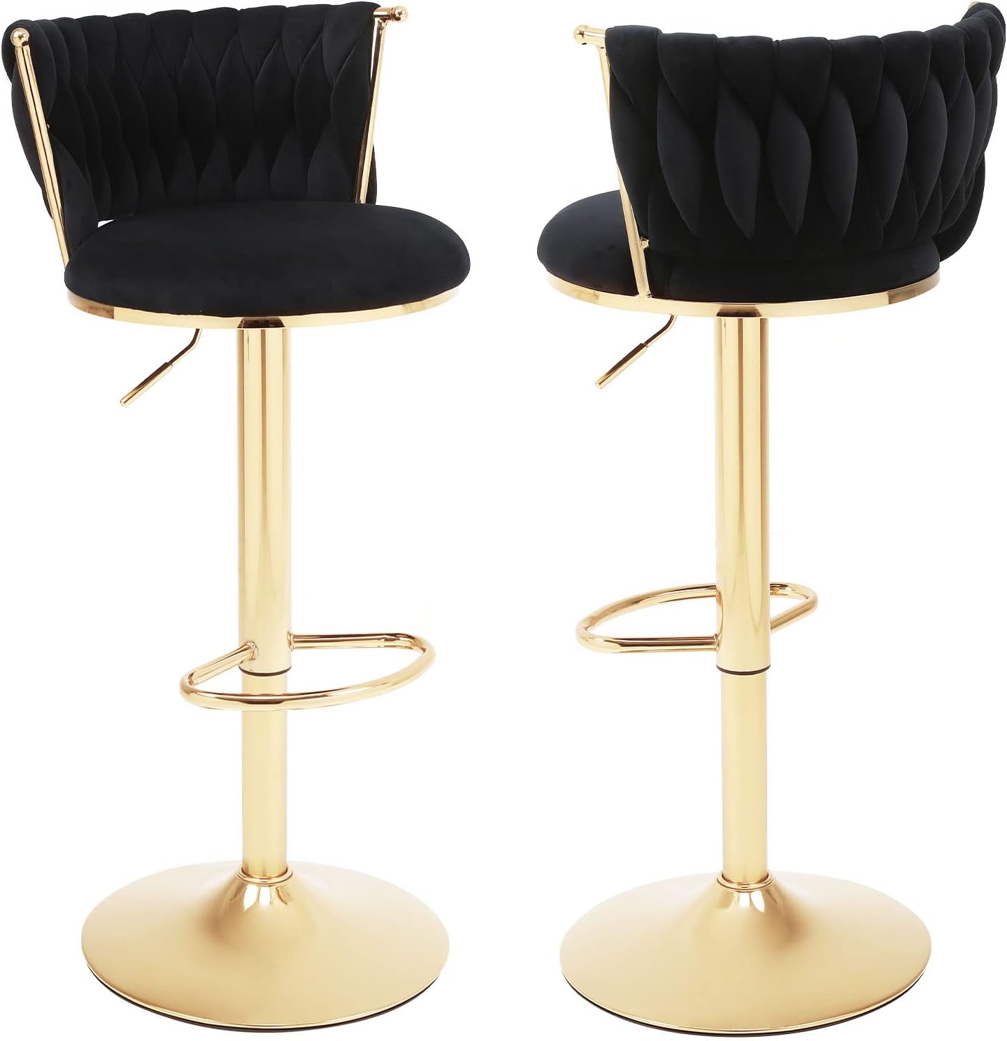 HANLIVES Velvet Bar Stools Set of 2,360° Woven Modern Gold