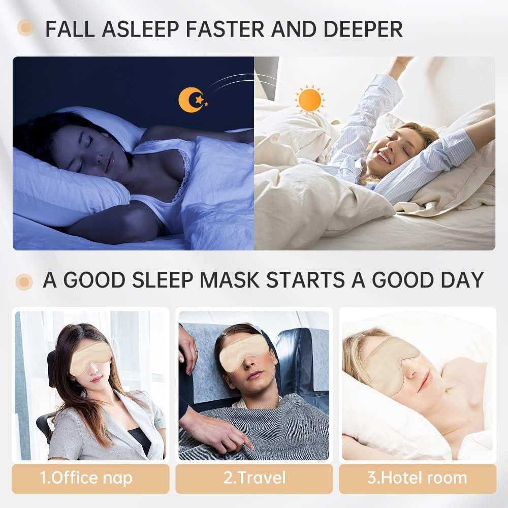 Silky Satin Pillowcase Eye Mask 4-Piece Set Comfortable Satin Eye Mask Scrunchie Blindfold Set for Men Women Beige (Beige)