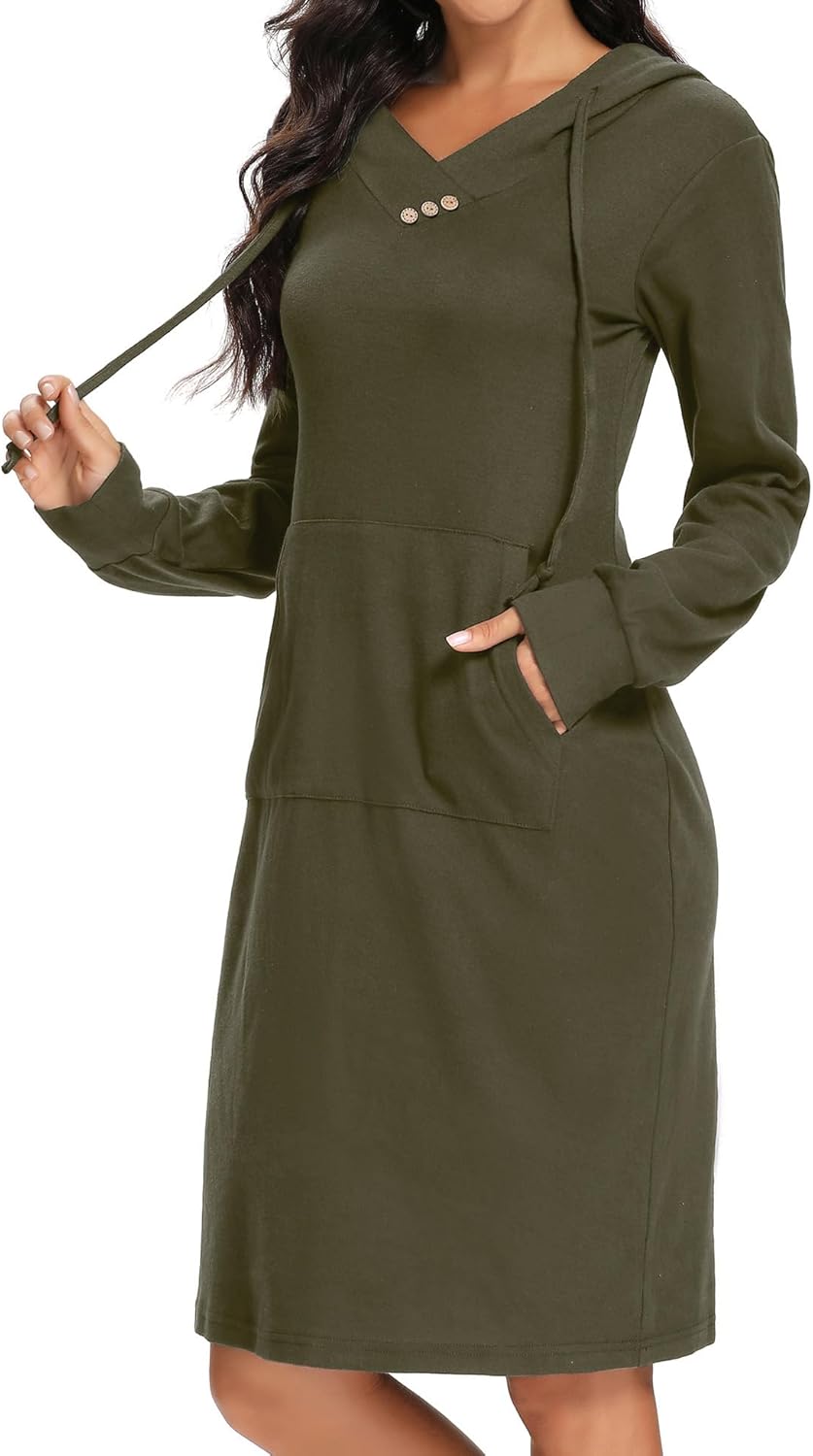 Kimmery Long Sleeve Dress for Women Lightweight Kangaroo Pocket Hoodie Dress Fall Sweatshirts for Women - Image 3