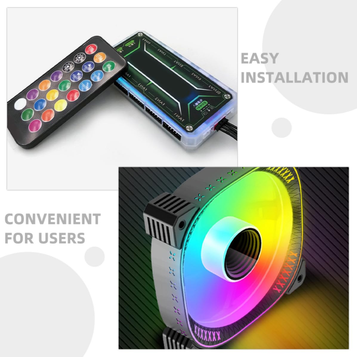 Yardwe Set de Ventiladores de Refrigeración Argb para Caja de PC con Controlador, Silenciosos Instalación Fácil, Adecuado para Decoraciones en Celebracion Verano en Salas Gaming