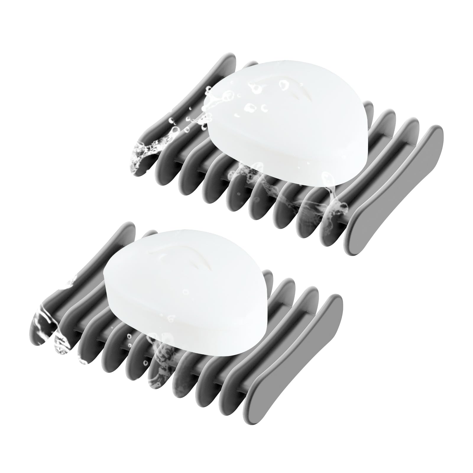 2 jaboneras de silicona autodrenantes, diseño de cascada, para baño, mantiene las barras de jabón secas y limpias, color gris
