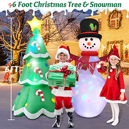 6Ft Set Of 2 Inflatable Snowman And Christmas Tree With Rotating Led Lights Christmas Inflatables Outdoor Decorations, Xmas Blow Up Yard Decorations For Décor Holiday Party Indoor Garden Lawn Patio #TOP1