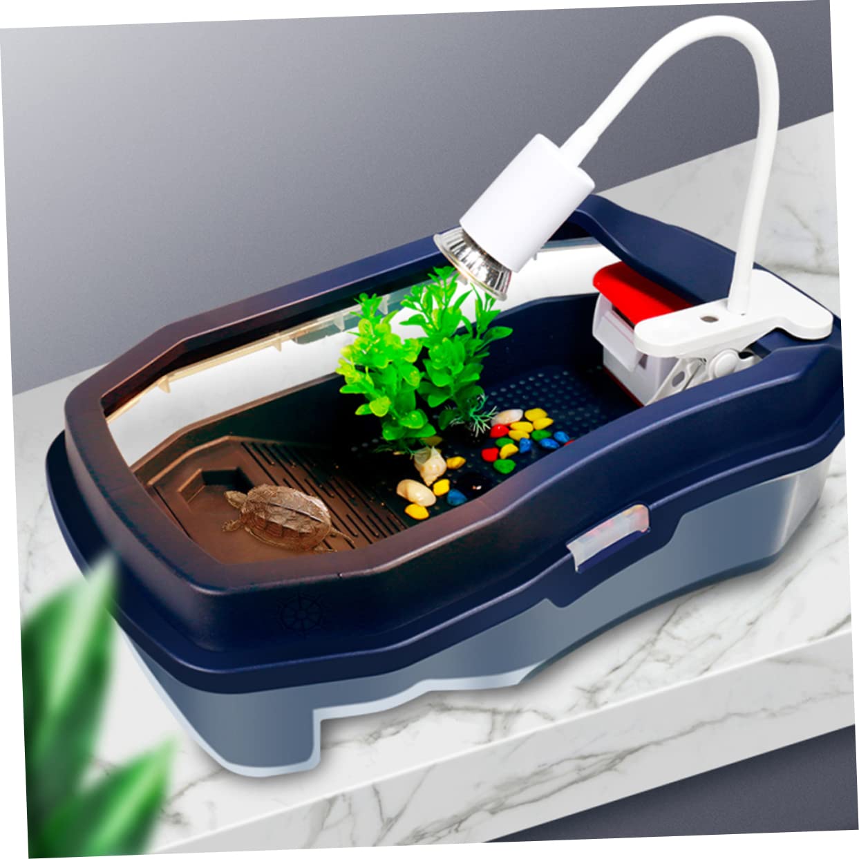 TOYANDONA Tanque de Plástico y Fácil de Limpiar Resistente a Golpes Plataforma Azul para Tomar el Sol Adecuado para Descanso y Natación para Tortugas de Tortugas