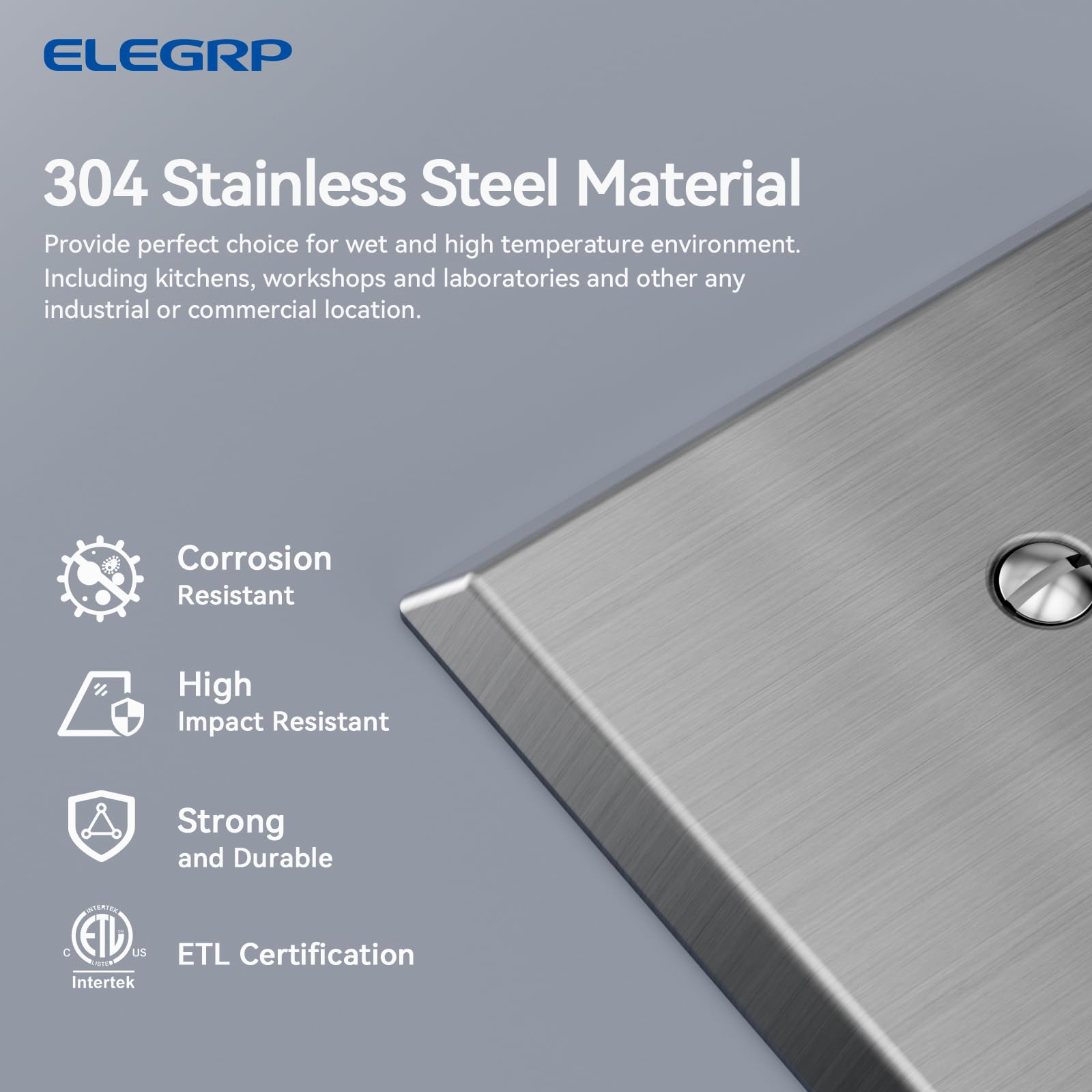 ELEGRP Stainless Steel Blank Wall Plate - 1-Gang Standard Size 4.5x2.75 Inch Cover