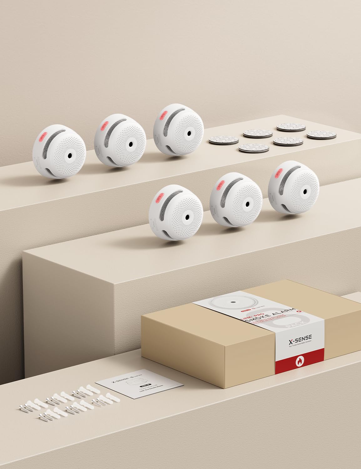 X-Sense Mini Rauchmelder mit 10 Jahre Batterie und Magnethalterung, photoelektrischer Feuermelder mit Test-/Stummschalttaste, XS01, 6 Stück