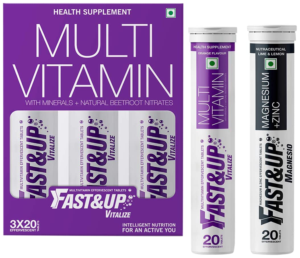 Fast&Up Vitalize Multivitamin Supplement 21 Vitamins And Minerals - 60 Tablets & Fast&Up Magnesio - Magnesium and Zinc for Muscle Health and Stress - 20 Effervescent Tablets - Lime and Lemon Flavor-image-34