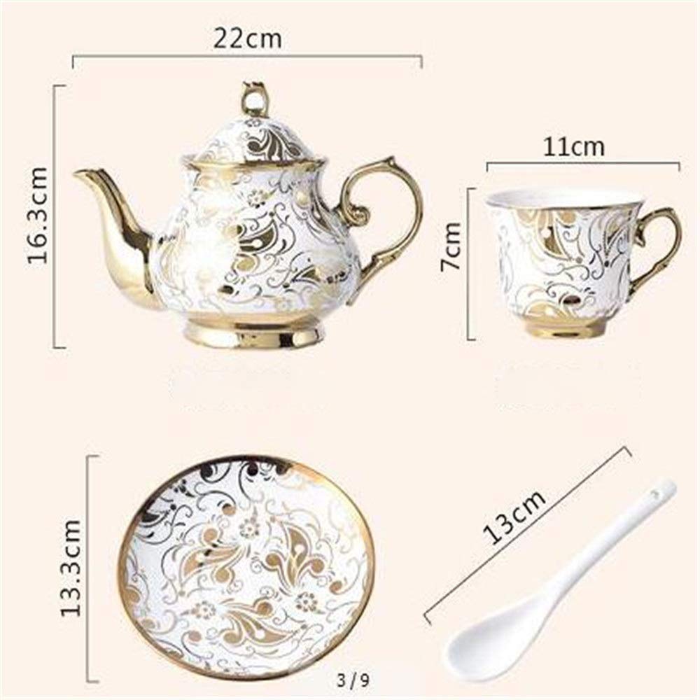 Juego de Taza de té y café de Estilo Europeo, Juego de Taza de té de cerámica Que Incluye 6 Hermosas Tazas de té y cucharas con 1 Soporte de Tetera de Metal.