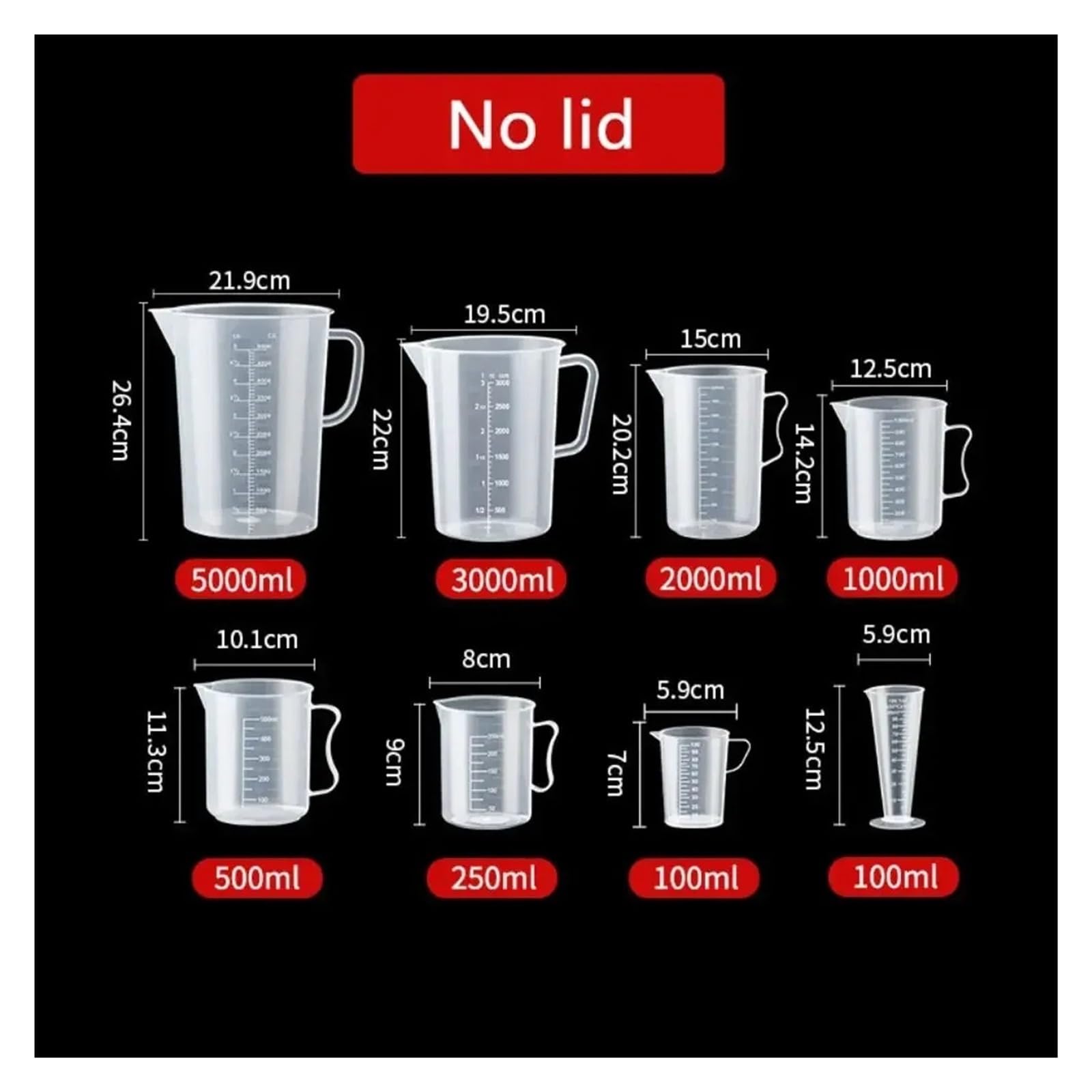 Generisch 100–5000 ml, verdickter Kunststoff-Messbecher(2000ml(with a lid))