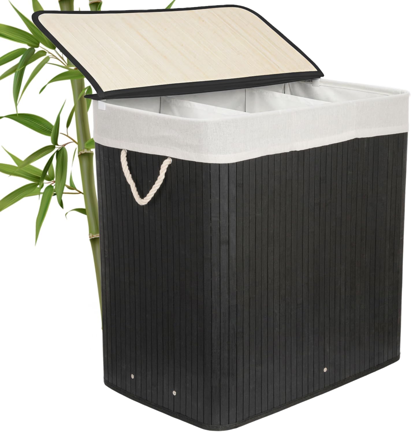 G21 Laundry Basket 150 L with Dividers Bamboo Black with White Basket