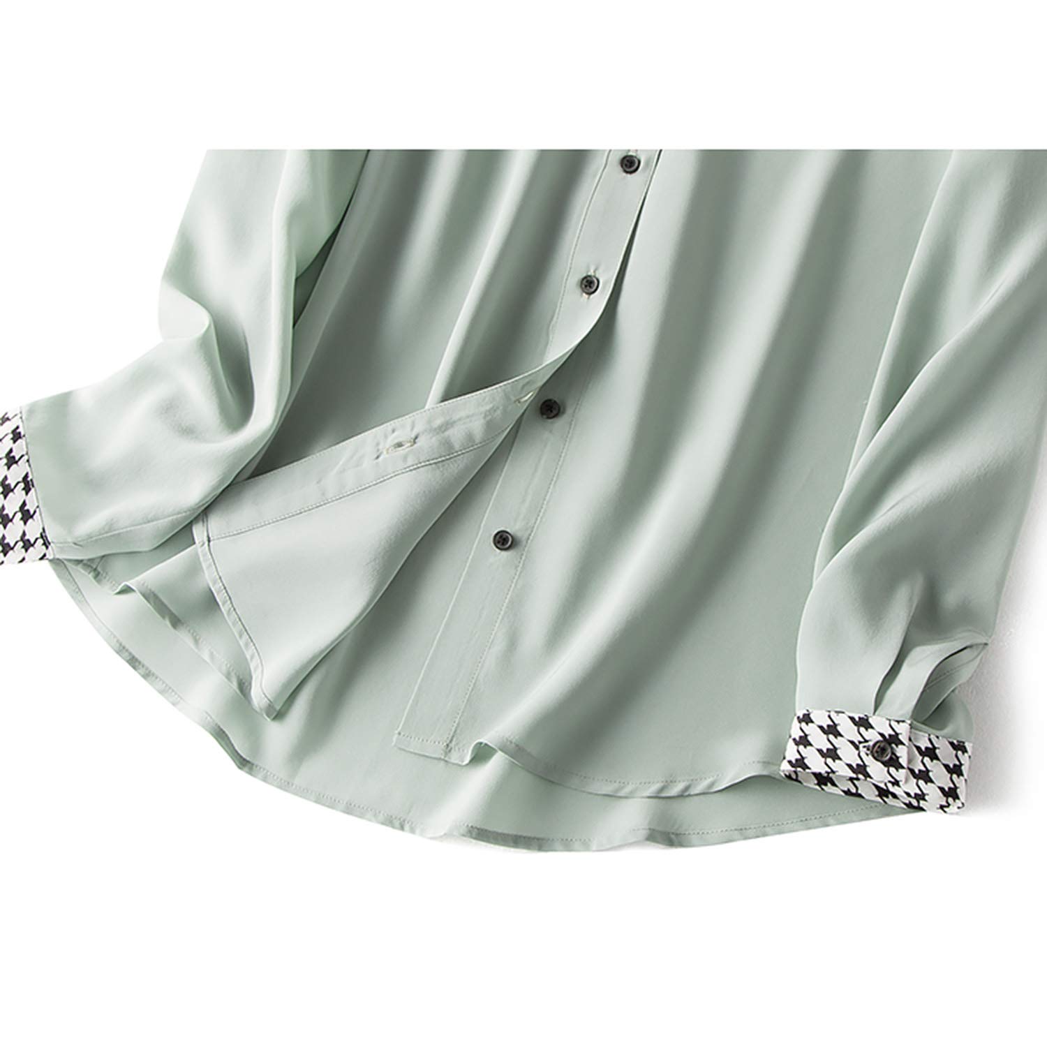 Camicia Basic A Manica Lunga, Top in Seta Verde Chiaro da Donna, Blusa A Molle