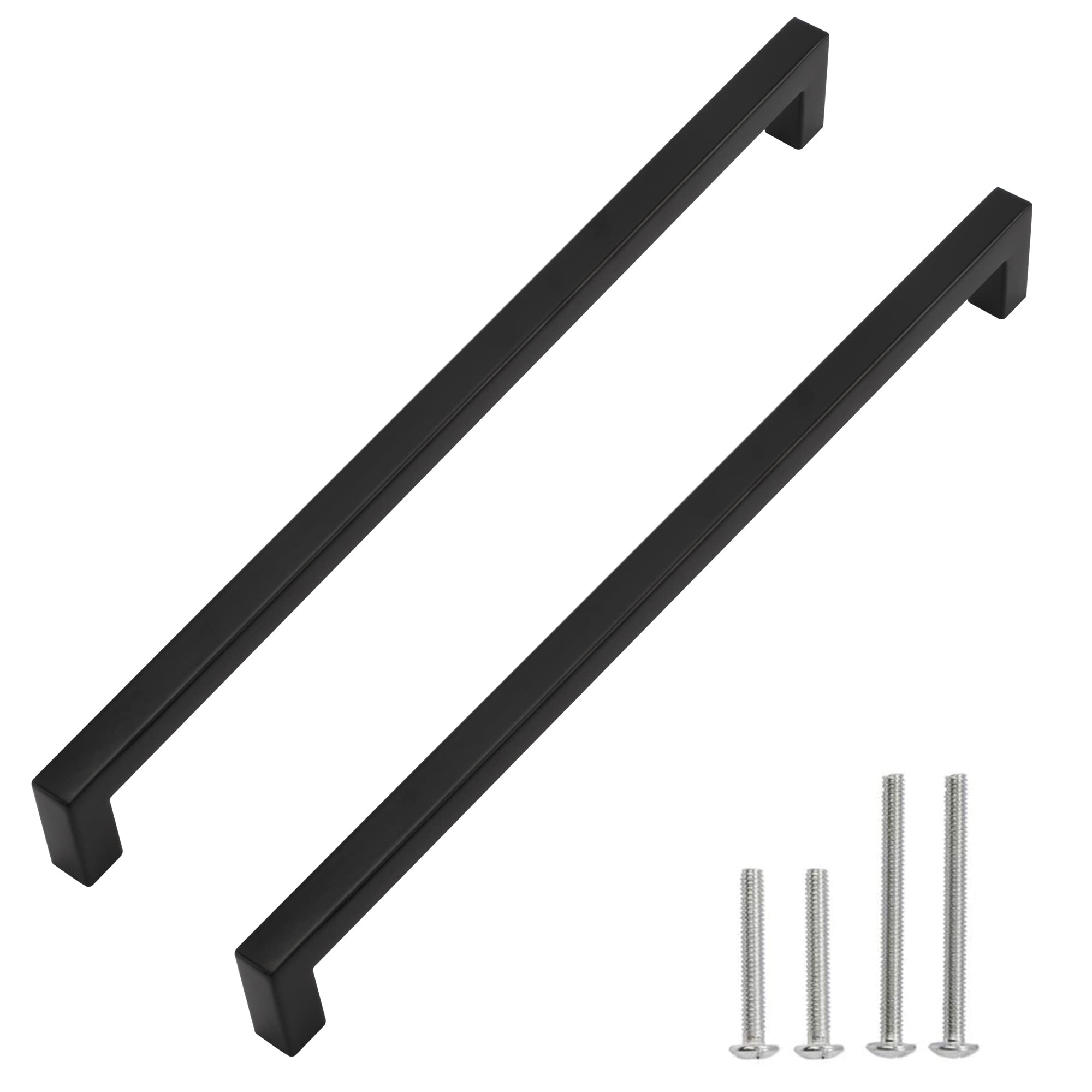 Redunest Matte Black Square Drawer Pulls, 5 Pack 12-3/5 Inch Stainless Steel Kitchen Cabinet Handles, 320mm Hole Centers