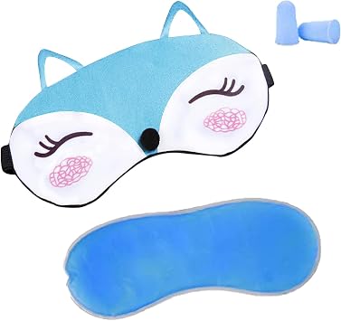 KXF Cooling Eye Mask Reusable Gel Sleep Mask with Ice Cold Pack & 2 Earplugs Elastic Strap Blindfold Night Eye Shade for Puffy Eyes Travel Nap