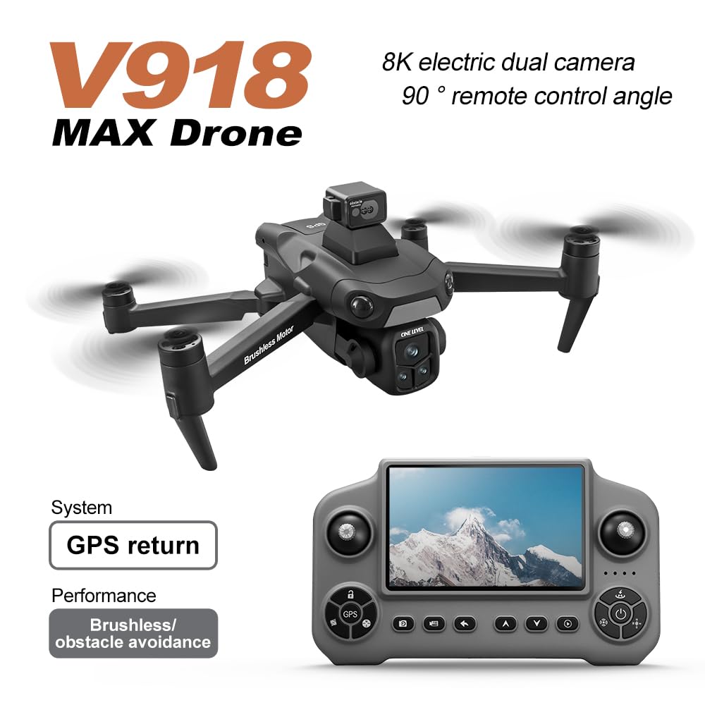 Drone GPS con fotocamera 2K HD, telecomando display 5,1", quadricottero FPV pieghevole per principianti, posizionamento ottico, ritorno con un tasto, evitazione ostacoli, 2 batterie, scheda SD