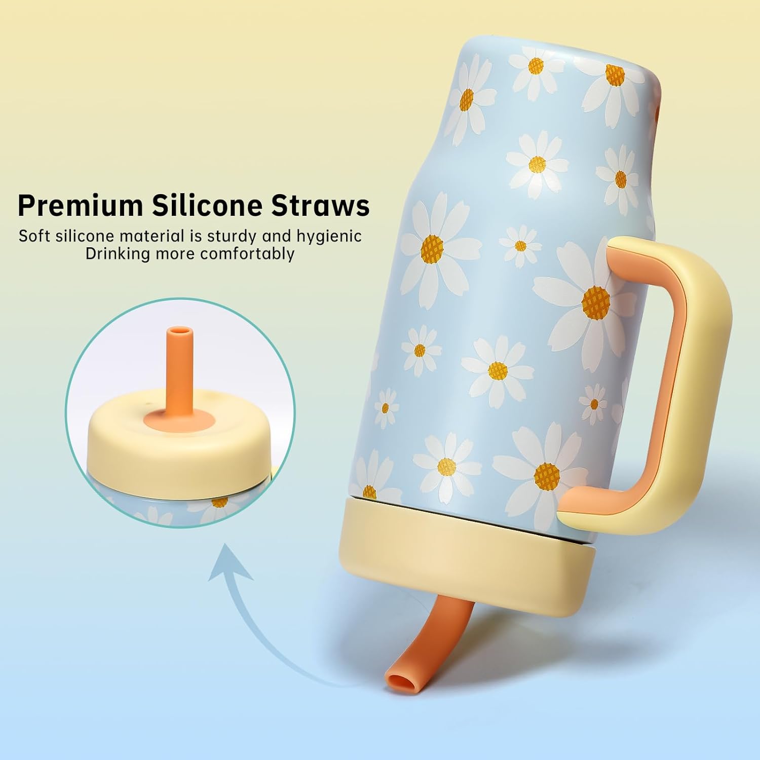 Stainless Steel Tumbler with Straw, Tumbler with Leak Proof, Reusable Double Walled Water Bottle, Thermo Coffee Travel Mug (Flower, 540ml) - Image 6