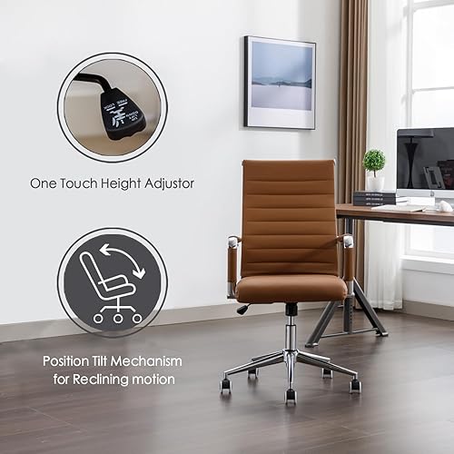Miniatura 3 de Silla de escritorio de oficina moderna, sillas de sala de conferencias con ruedas, silla ejecutiva de cuero con respaldo alto, ergonómica giratoria