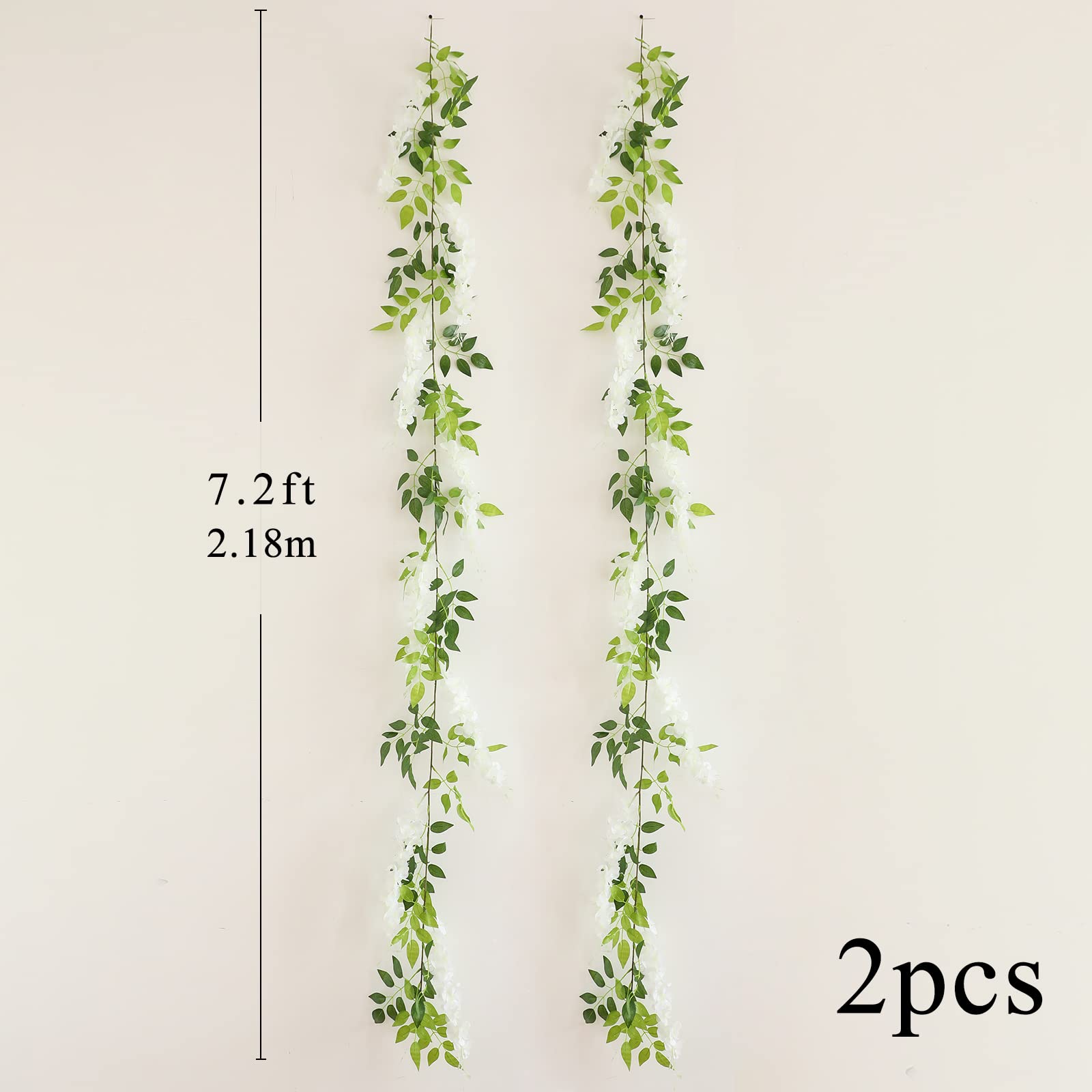 Wisteria Girlanda ze sztucznych kwiatów, łącznie 8,8 m jedwabna winorośl, wisząca roślina kwiatowa do domu, na zewnątrz, do ogrodu, na ceremonię ślubną, łuk kwiatowy (4, biała)