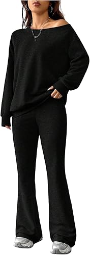 GORGLITTER Women's 2 Piece Going Out Outfits Comfy Casual Off the Shoulder Sweat
