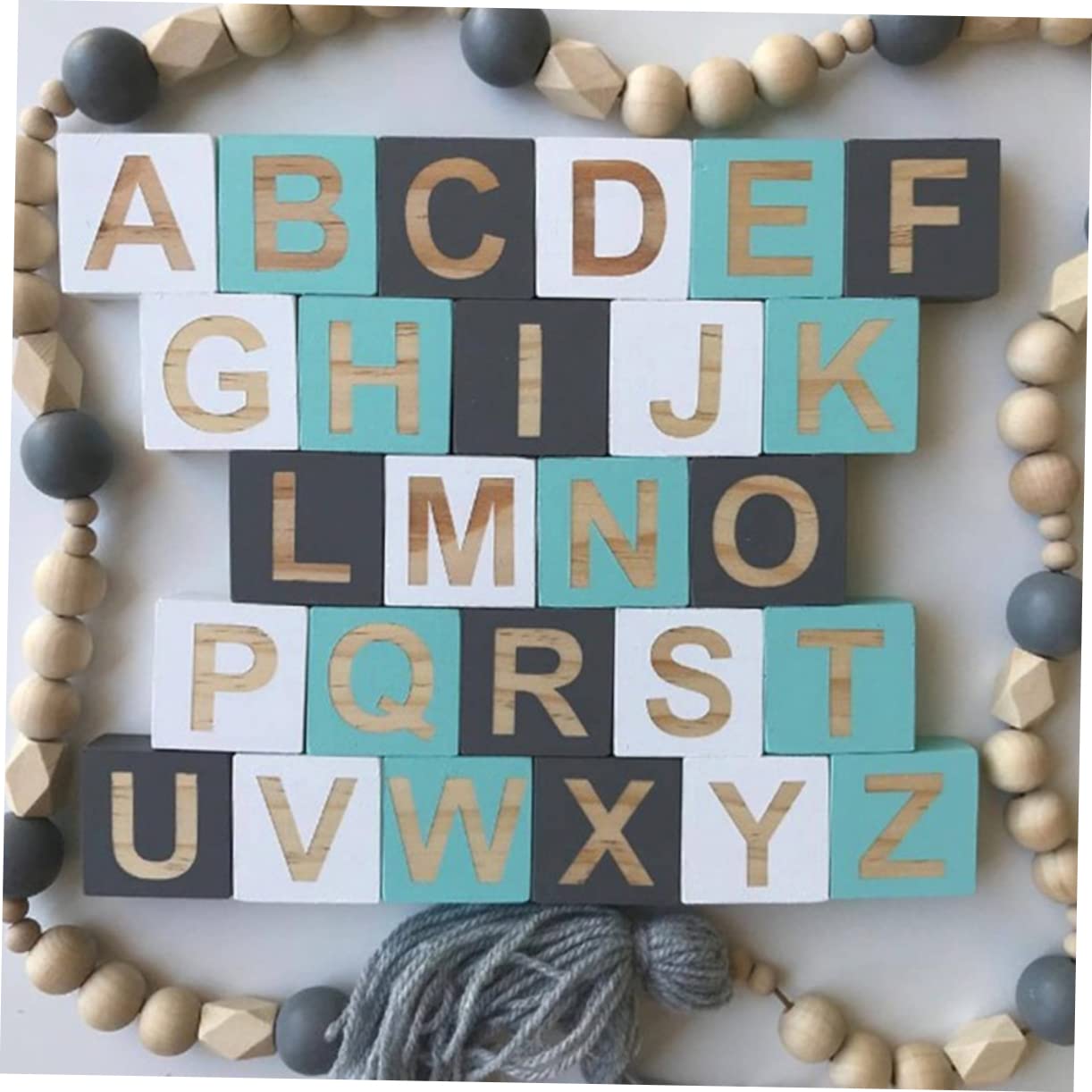 STOBAZA Wooden Letters Cubes for Wall Decor 26pcs Craft Blocks Smooth Surface Nordic Theme Party Decorati