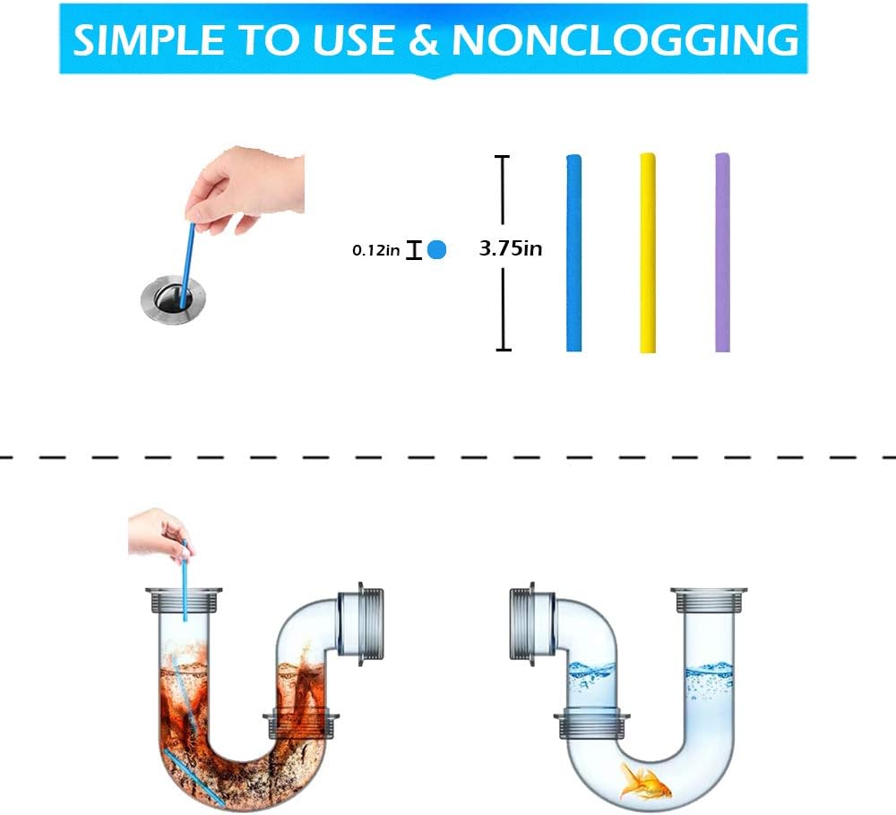 48PCS Drain Cleaner Sticks Sink Deodorizer Clog Remover Organic Enzyme Drain Cleaner Tank Safe Prevent Expensive Sewage Backups for Kitchen Bathroom Toilet Showers
