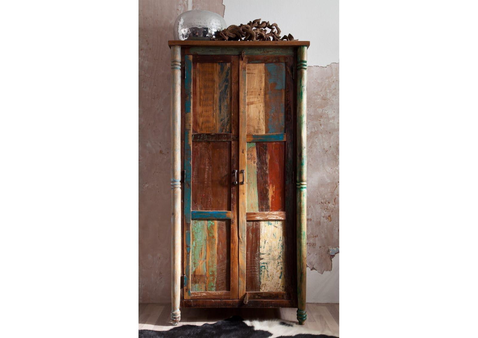 MASSIVMOEBEL24.DE | Vintage Altholz Massivholz Möbel Schrank Massivmöbel lackiert Mehrfarbig massiv Holz Fable #12