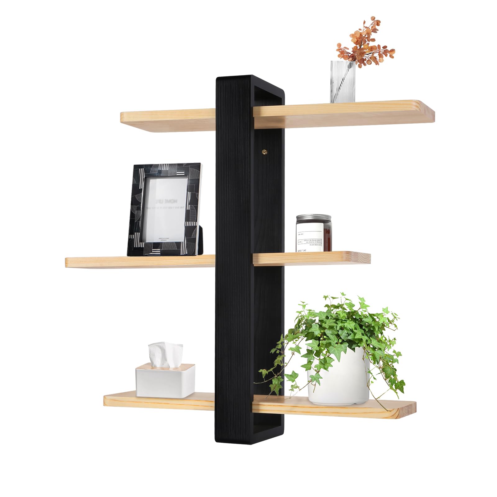 Estantería Flotante De Madera Y Acero - 3 Niveles, Diseño Industrial, Para Salón, Cocina O Dormitorio