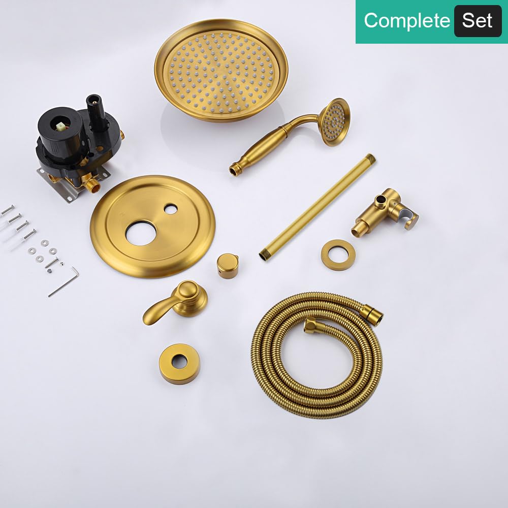 Homekicen Vintage Duscharmatur-Set, Antik Messing – 22,9 Cm Regenkopf & Handbrause, Wandmontage