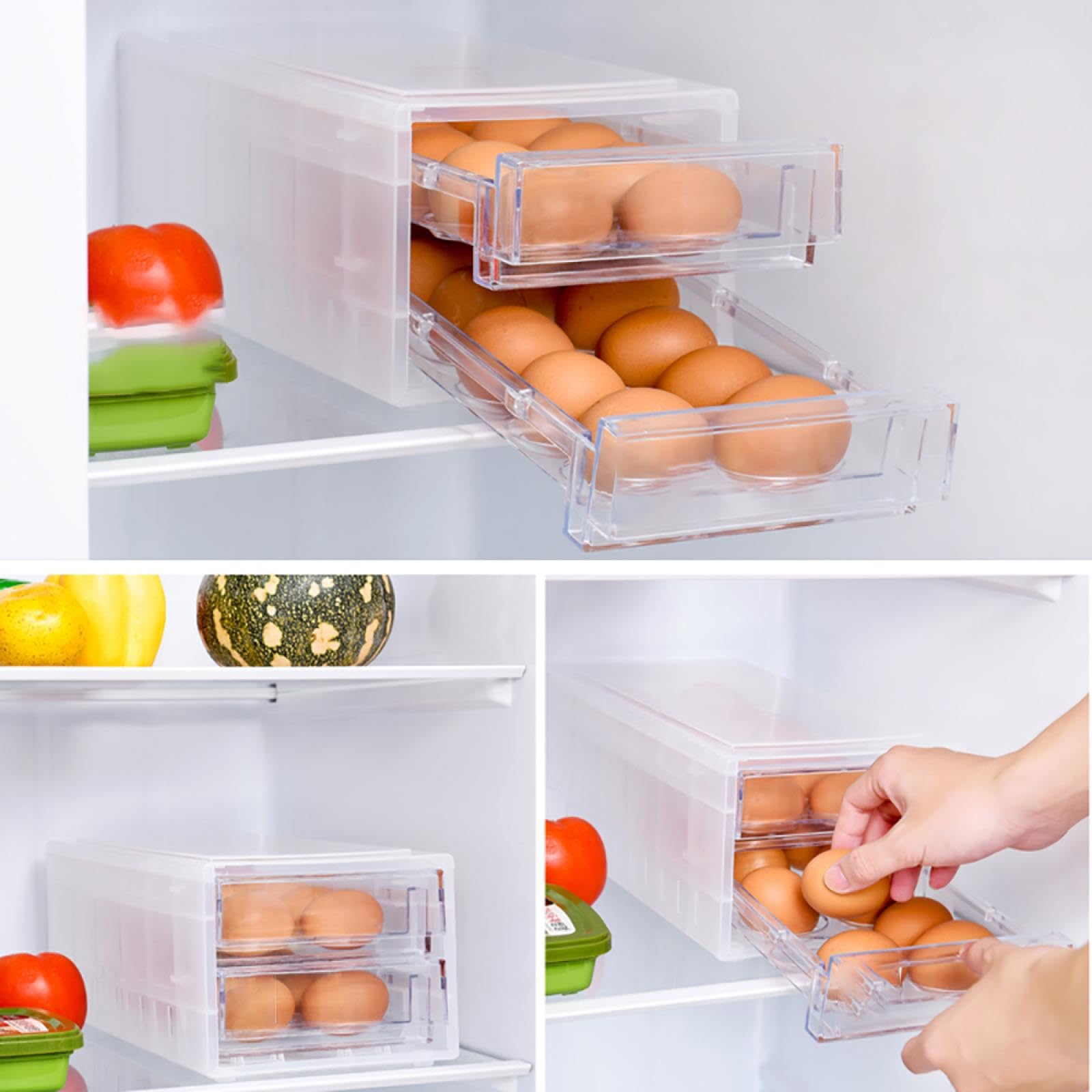 Caja de Almacenamiento de Huevos de Doble Capa,Soporte para Huevos para refrigerador,Almacenamiento de Huevos para encimera,Organizador de Huevos,Dispensador de Huevos para refrigerador