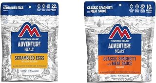 Mountain House Scrambled Eggs with Bacon Single Serving & Spaghetti with Meat Sauce 2 Servings Freeze Dried Backpacking Camping Food