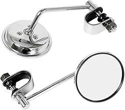 MSMint Clamp Mirror Motorcycle Mirror Handlebar Clamp Round Mirror For Harley Chopper Bobber Bicycle Moped Left and Right Set (Silver)