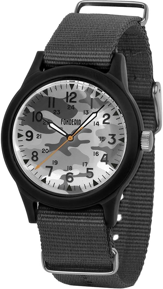Men's Italian Designed Saigon by Fonderia Grey Camouflage Dial with Grey Nylon Strap Quartz Watch P-NG006XCA