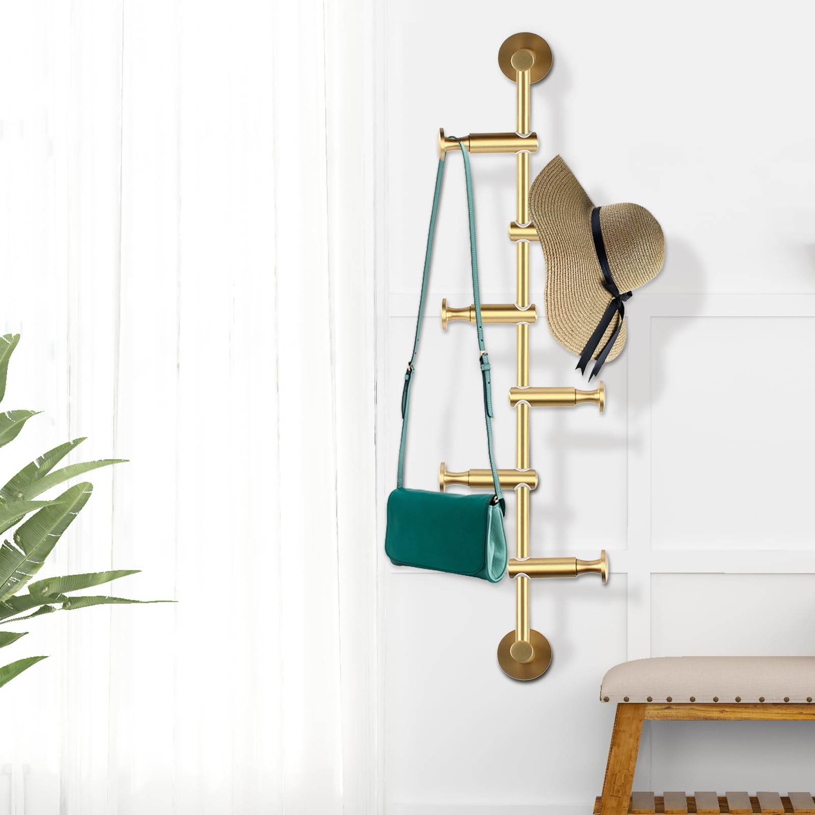 AKaSping Wall Mounted Coat Hanger 6 Hooks Metal Coat Rack Adjustable Spacing Angle Modern Coat Rack for Entryway Bedroom Coats Scarfs Bag Hat Umbrella