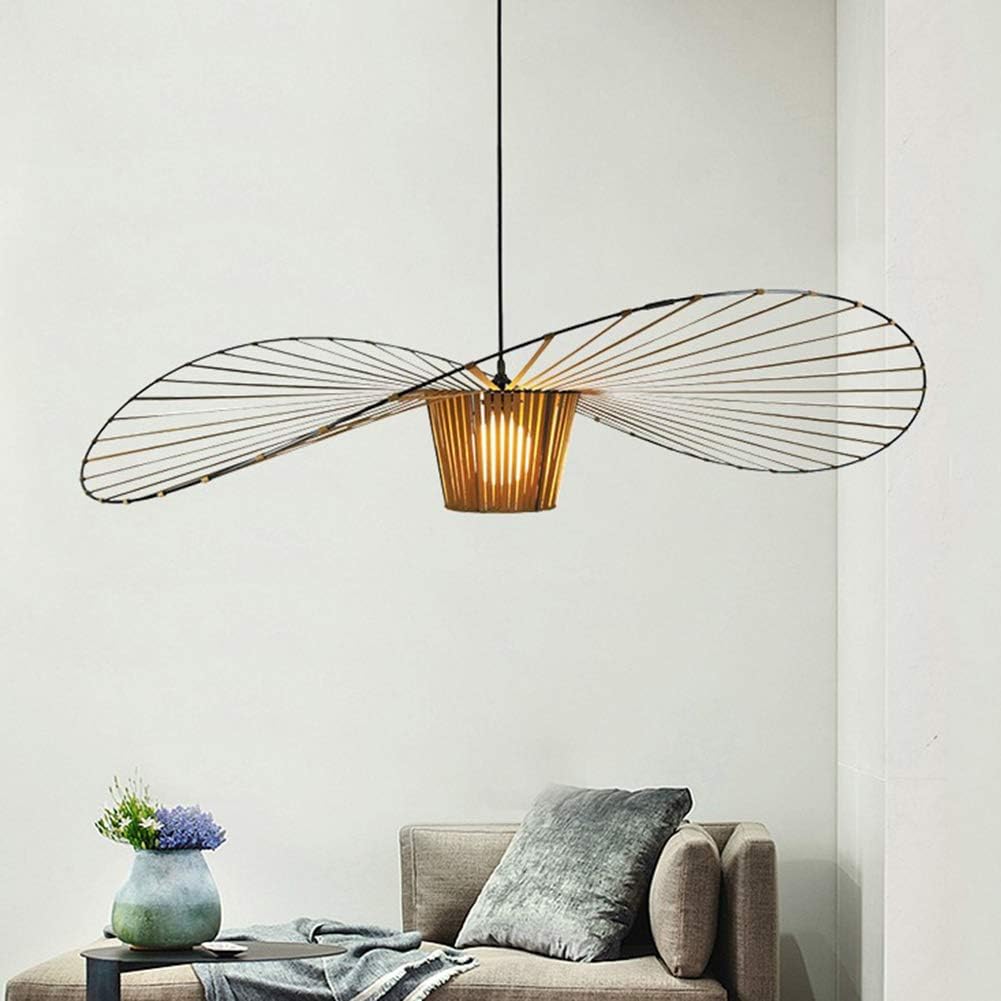 Vertigo Pendant Light Vintage Chandelier，Glass Fiber + Polyurethane Fiber Cloth Shadow Hat Lamp（High Adjustable），for Living Room Bedroom Dining Hall Corridor Bar，E27，max 40W Brown 120CM