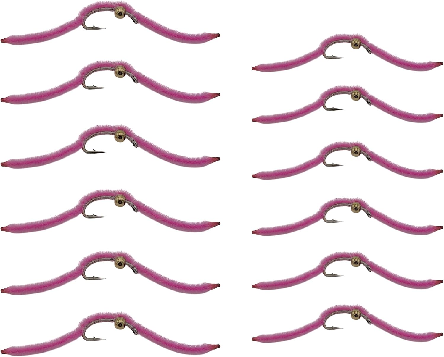 Fly Fishing Flies | Bead Head San Juan Worm Pink | 12pc in Sizes 12 and 14 | Great Trout and Bass Flies | Fly Fishing Assortment