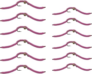 Fly Fishing Flies | Bead Head San Juan Worm Pink | 12pc in Sizes 12 and 14 | Great Trout and Bass Flies | Fly Fishing Assortment