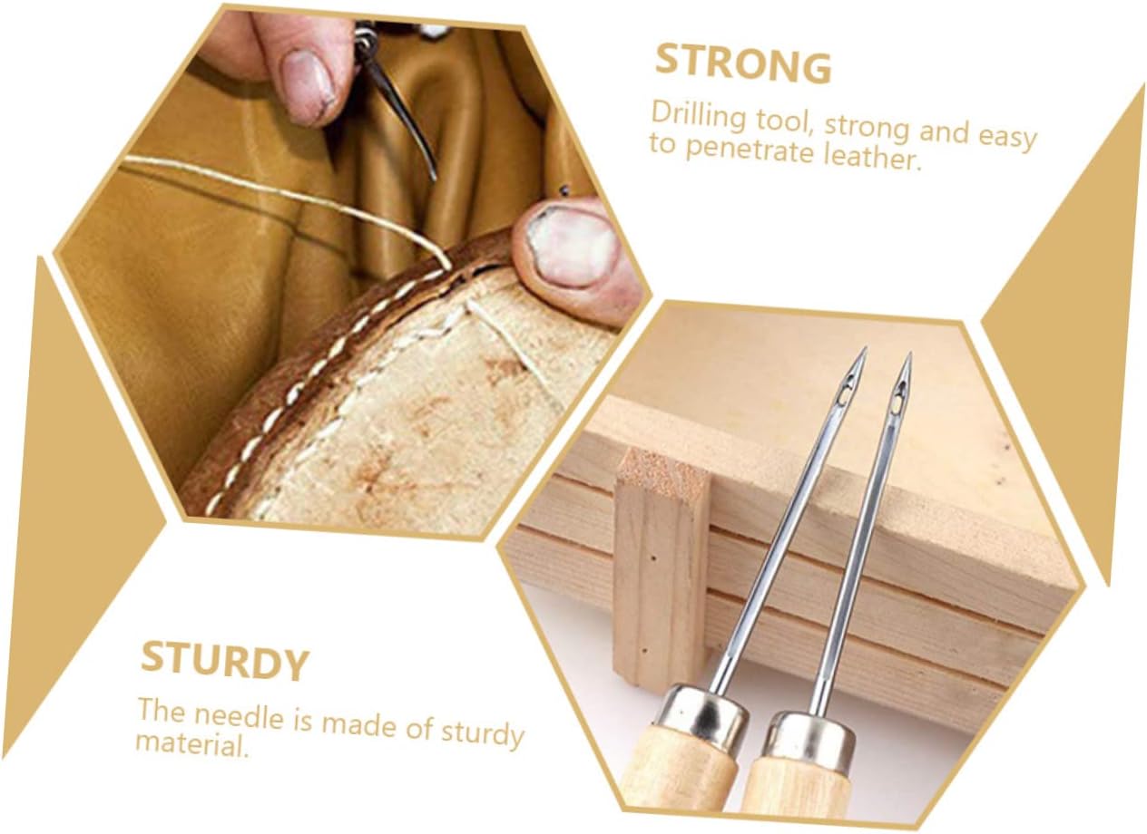 TOPPERFUN 3pcs Handmade Leather Stitching Tools Wooden Handle DIY Sewing Awls for Leather Craft Punching Tools