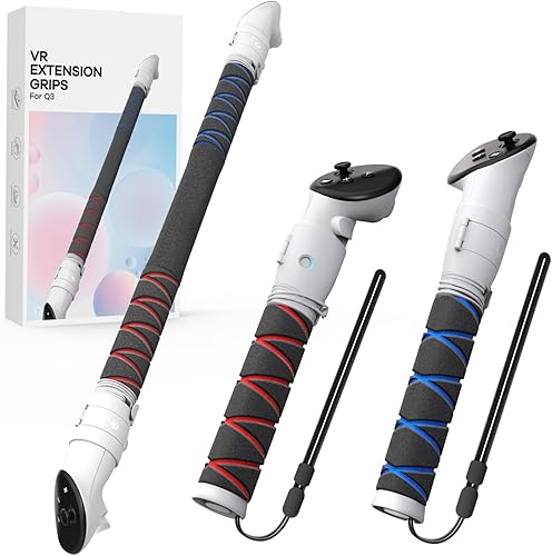 UPOK Grip Attachments Compatible with MetaOculus Quest 3 Accessories,Beat Saber Handles Extension, Long Arms Gorilla Tag, Golf Club 3-in-1 Quest 3