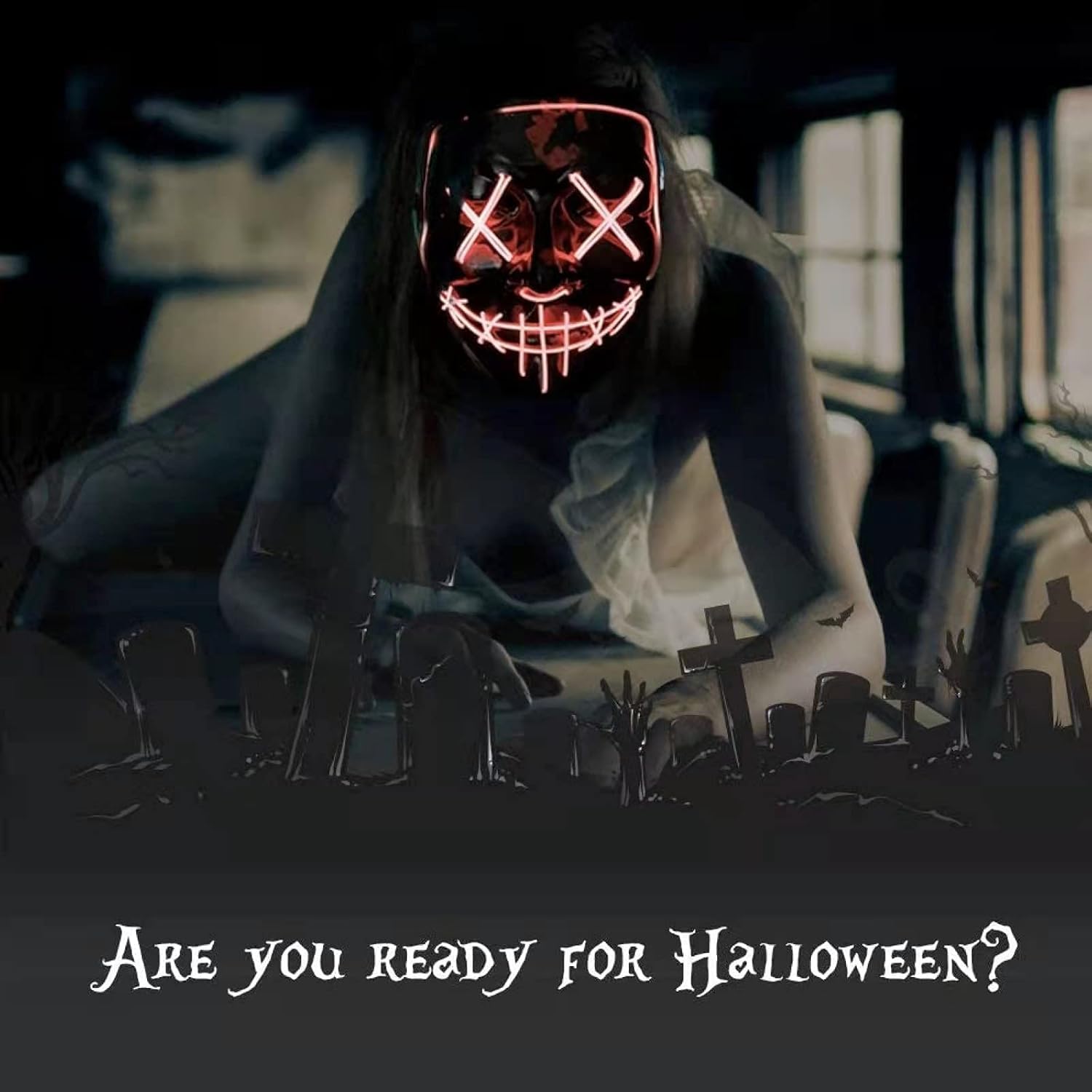 Miniatura 8 de VITALL Máscaras de Halloween disfraz de miedo disfraz de purga para mujeres hombres niños mascarada cosplay carnaval festivales fiestas regalos rojo