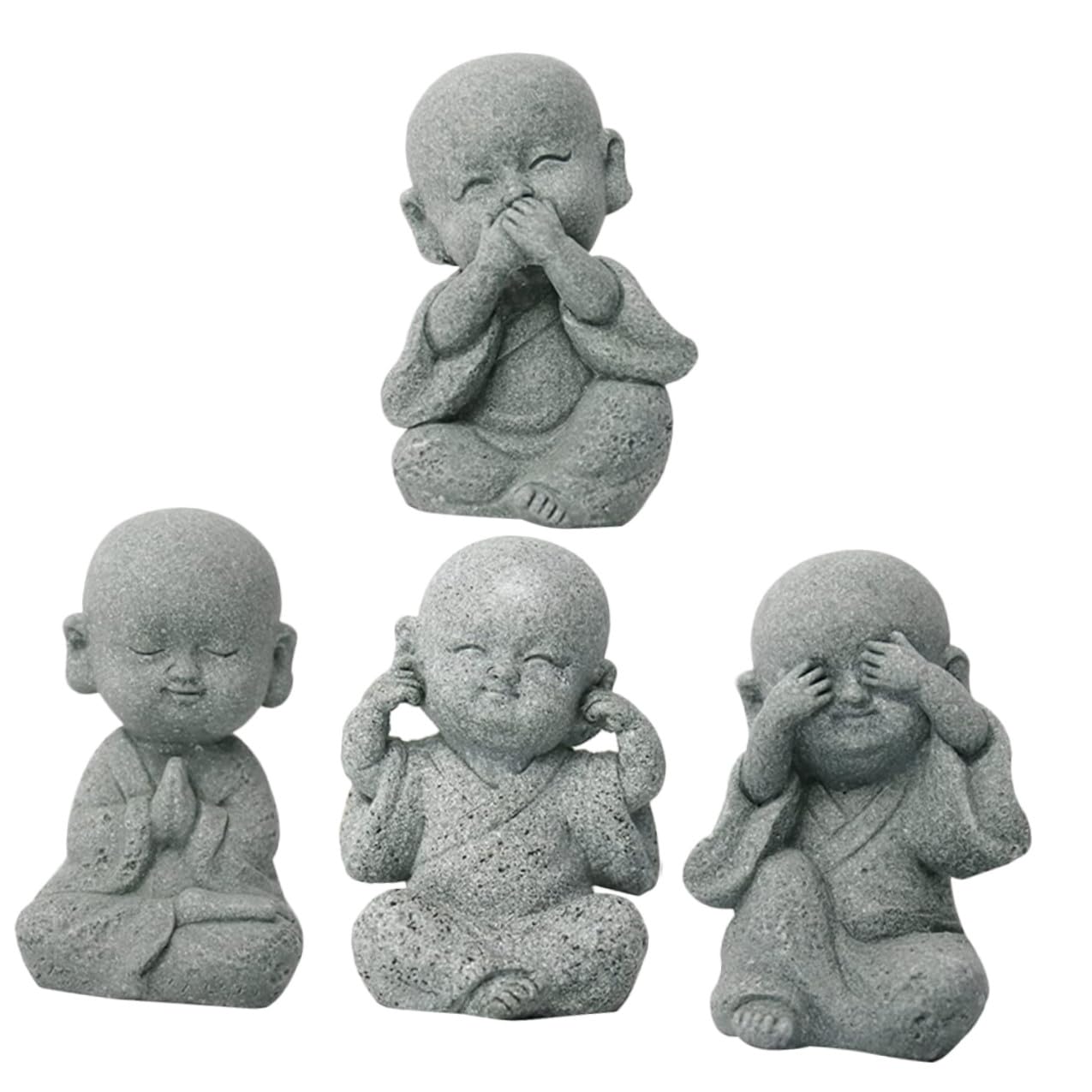 Statues de moine en grès résistantes : figurines zen Housoutil pour extérieur durable