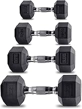Lions Hex Dumbbells Set, Rubber Encased Cast Iron Black Dumbbell Weight Pair with Metal Handle, Full Body Workout Strength Training Home Gym, 7.5kg, 10kg, 12.5kg, 15kg, Free Weights