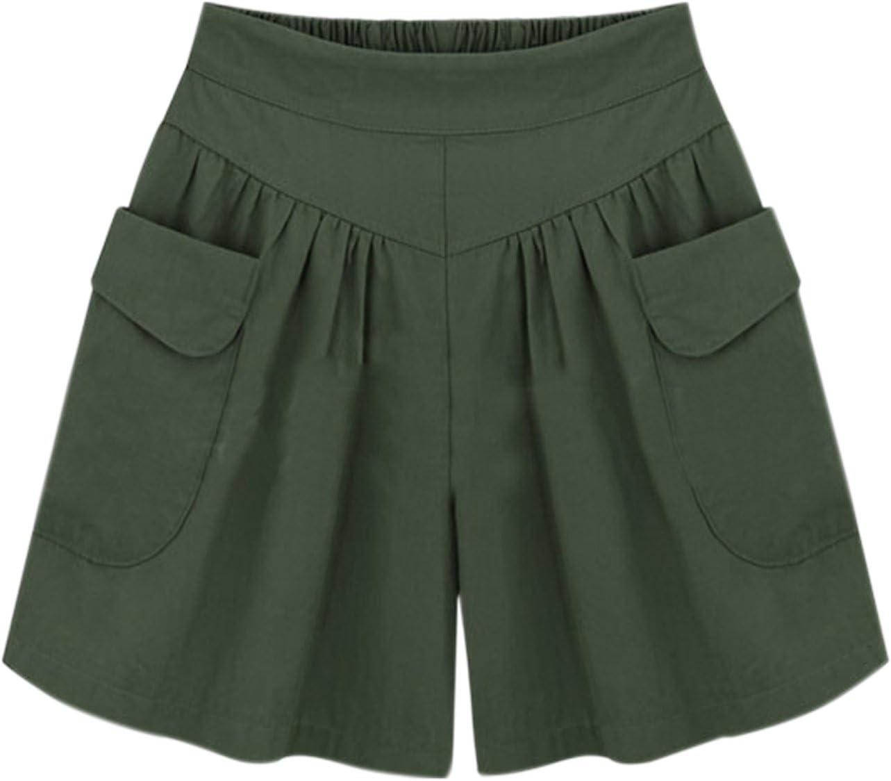 Petalum Women Summer Loose Casual Comfy Shorts Culottes Elastic Waist Wide Leg Pants