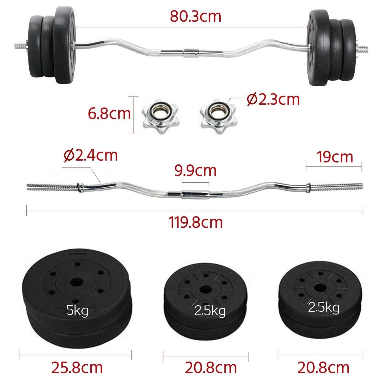 Yaheetech Juego de Mancuernas de 30/25/20kg de Hierro con Placas de 2,5 kg/5 kg para Bodybulding/Mancuernas/brazadas/Sentadillas