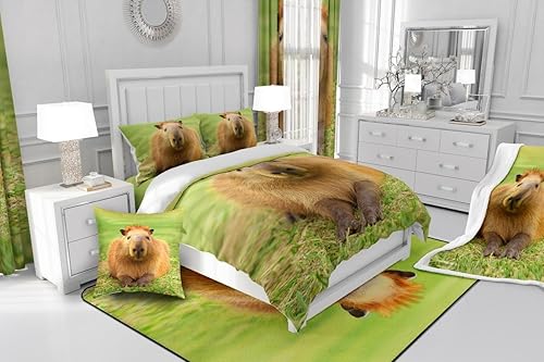 Miniatura 6 de Capybara - Juego de ropa de cama tamaño individual, juego de edredón 3D Capybara para niños amantes de Capybara, lindo y divertido juego de edredón